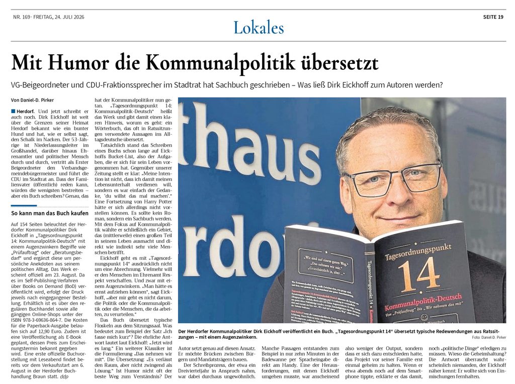 Zeitungsartikel der Rhein-Zeitung: Mit Humor die Kommunalpolitik übersetzt