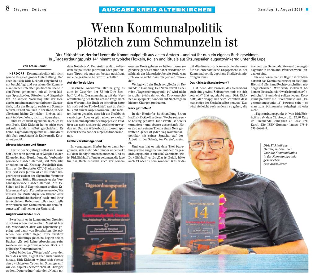 Zeitungsartikel der Siegener Zeitung über Dirk Eickhoff und sein Buch